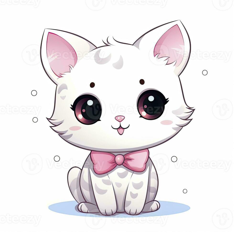 AI generated Cute Kawaii cat clipart icon white background. AI Generated photo