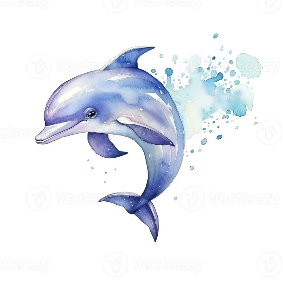 AI generated Watercolor fantasy Baby Dolphin clip art isolated white background. AI Generated photo