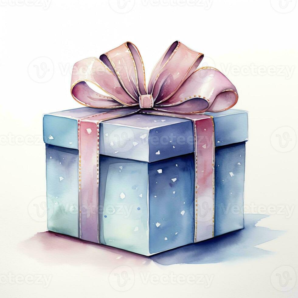 AI generated Watercolor birthday present with bow isolated on white background.  AI Generated photo