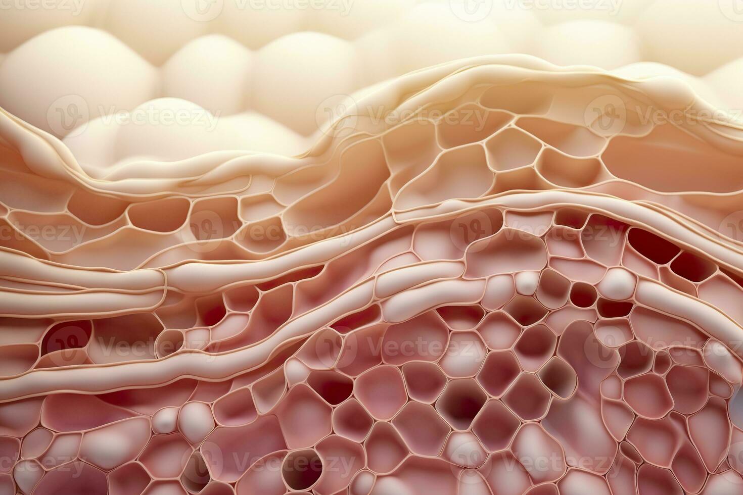 AI generated Saggy skin layer and skin cells, 3D rendering. Generative AI photo