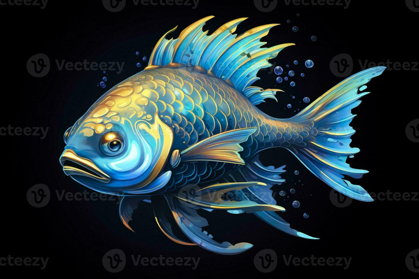 AI generated 3d rendering. fish on black background. Generative AI photo