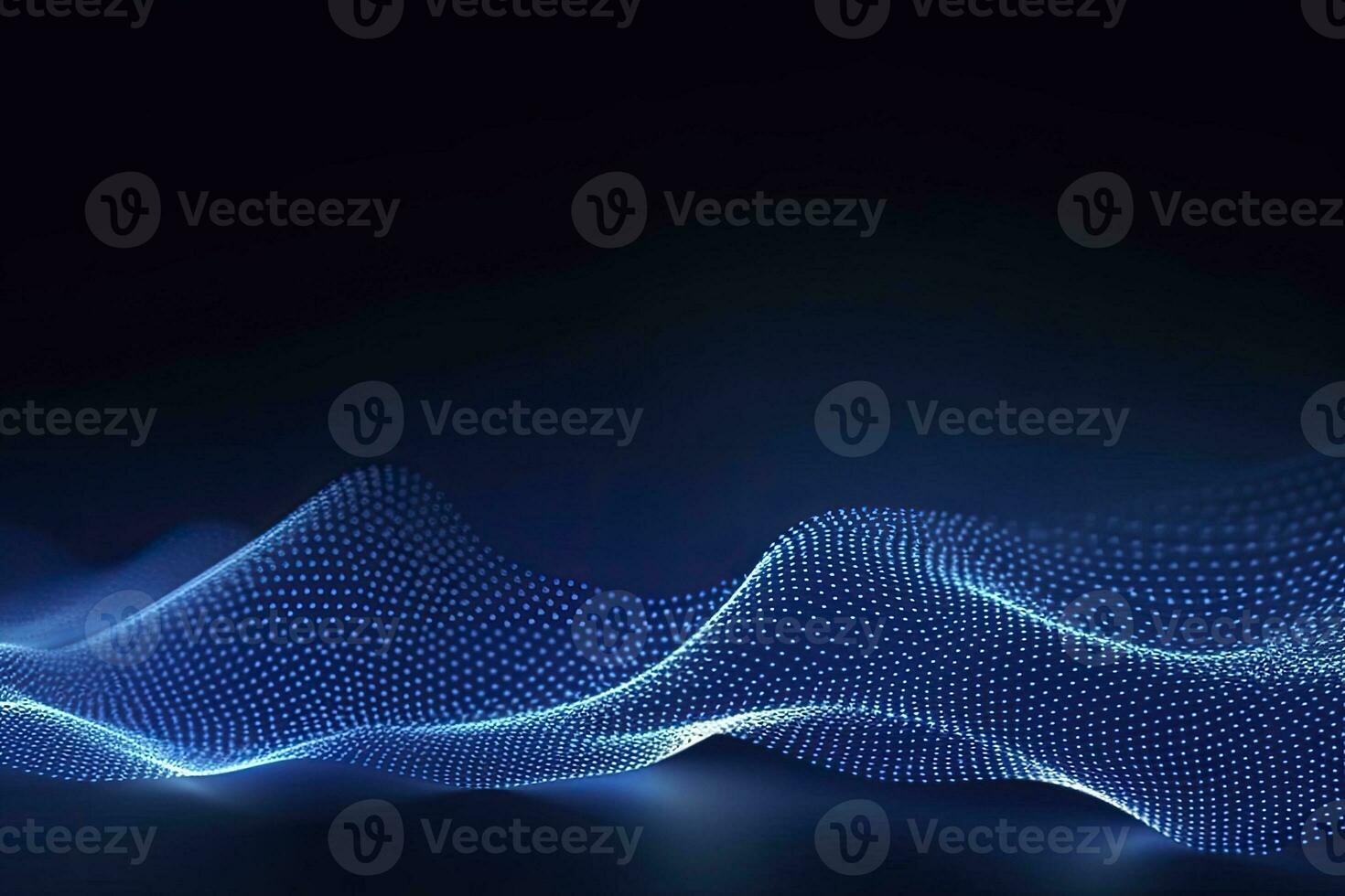 AI generated Dynamic blue particle wave. Abstract sound visualization. Digital structure of the wave flow of luminous particles. AI Generated. photo