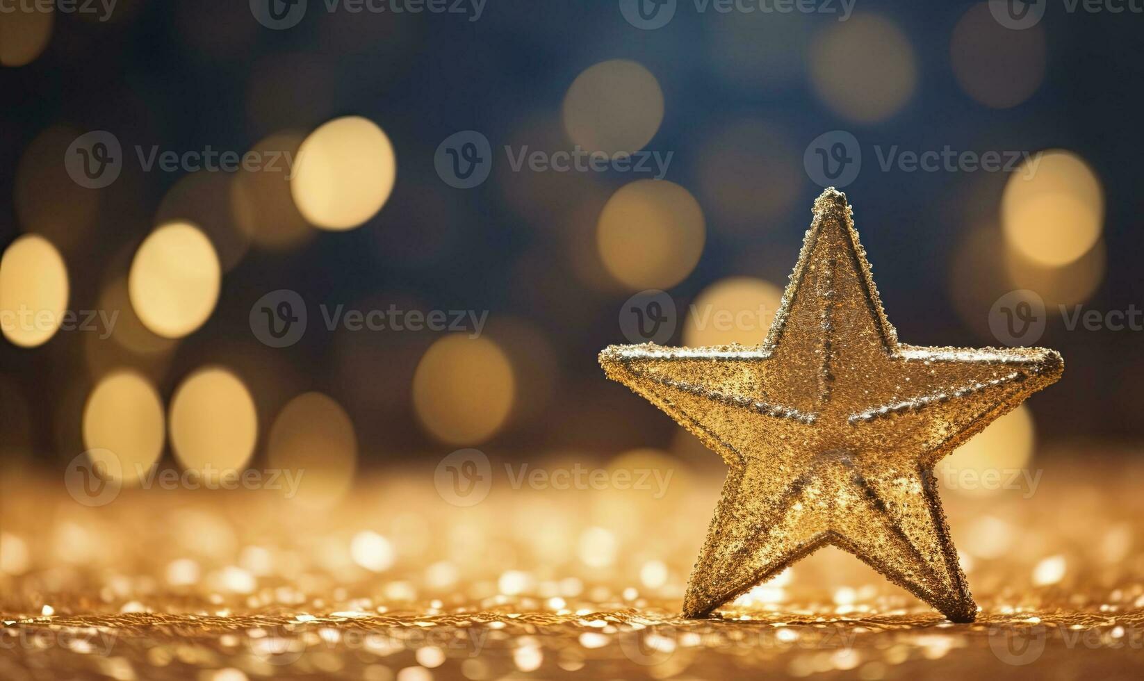 AI generated Sparkling Golden Christmas Star. Ornament Decoration Defocused Bokeh Background. AI Generated photo