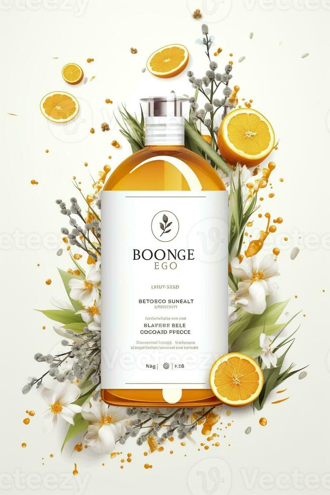 AI generated Beautiful flyer to present a store that sells products, body care, soap, cream, oil. Generative AI photo