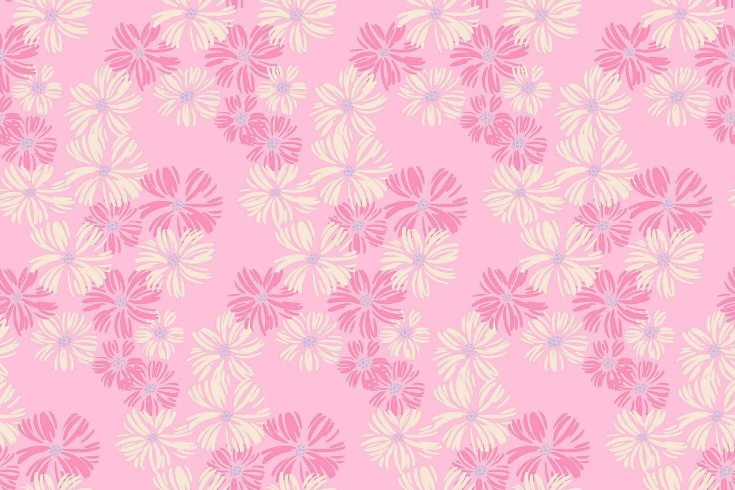Vector doodle hand drawn daisy flowers seamless pattern. Monotone pastel pink ditsy floral brush shape print. Design for fashion, textile, fabric, wallpaper