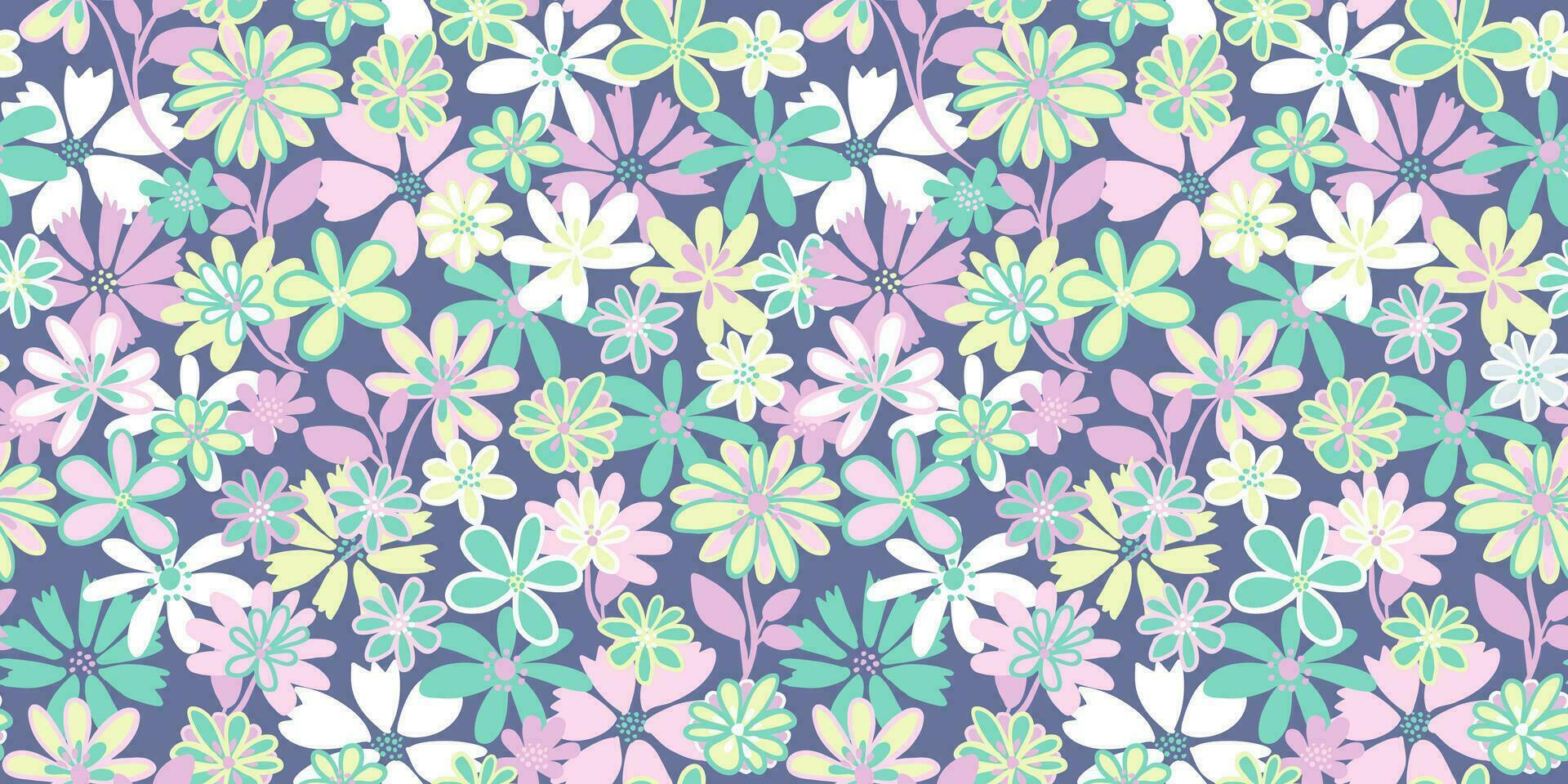 Cute simple pastel hand drawn abstract flowers seamless pattern. Vector stylized shape groovy floral print. Design for fashion, textile, fabric, wallpaper, children