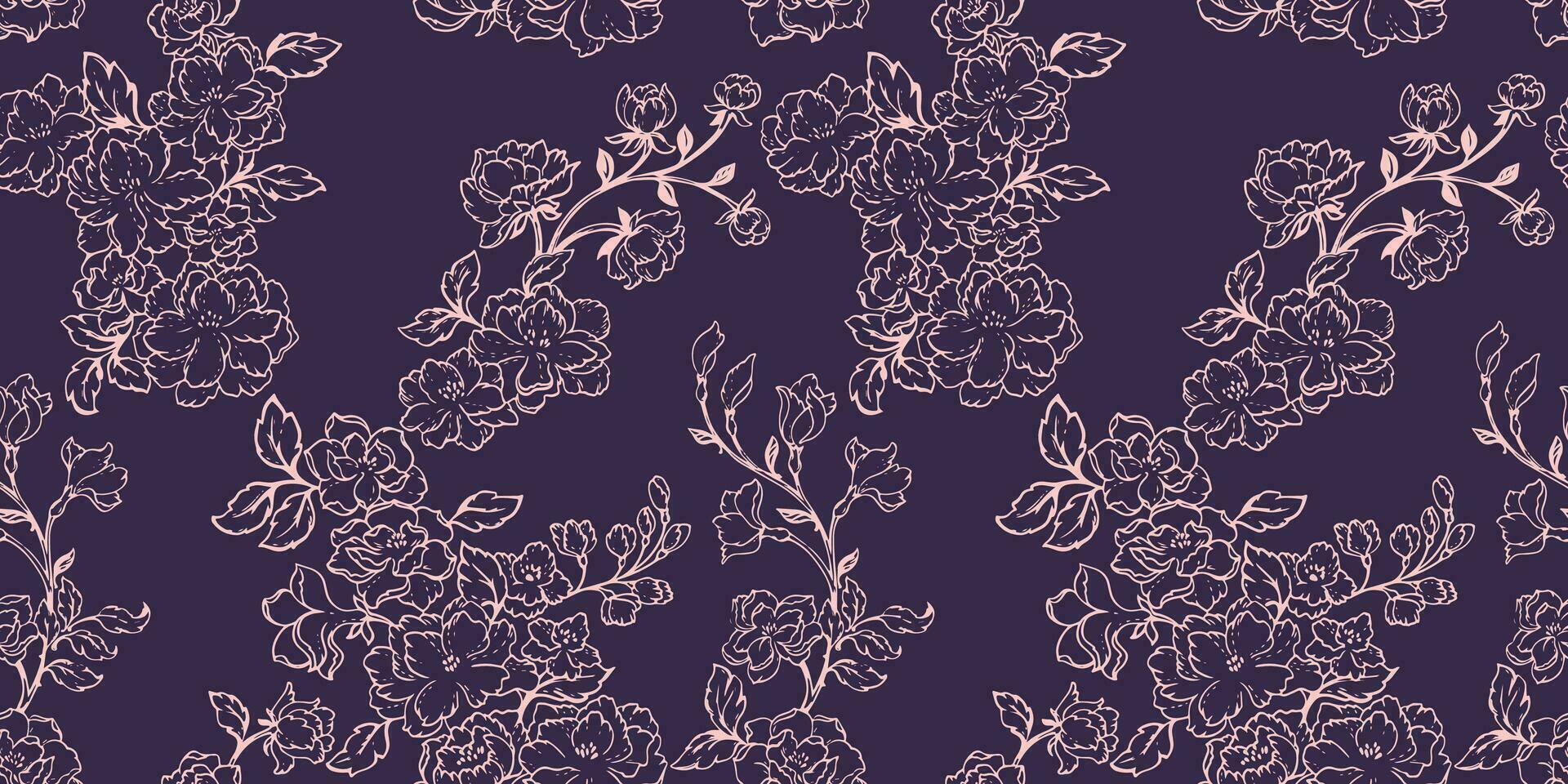 Seamless abstract, artistic, simple, flowers pattern. Vector hand drawn sketch lines, outlines flowers.  Template for textile, fashion, print, surface design, fabric, indoor decor, wallpaper