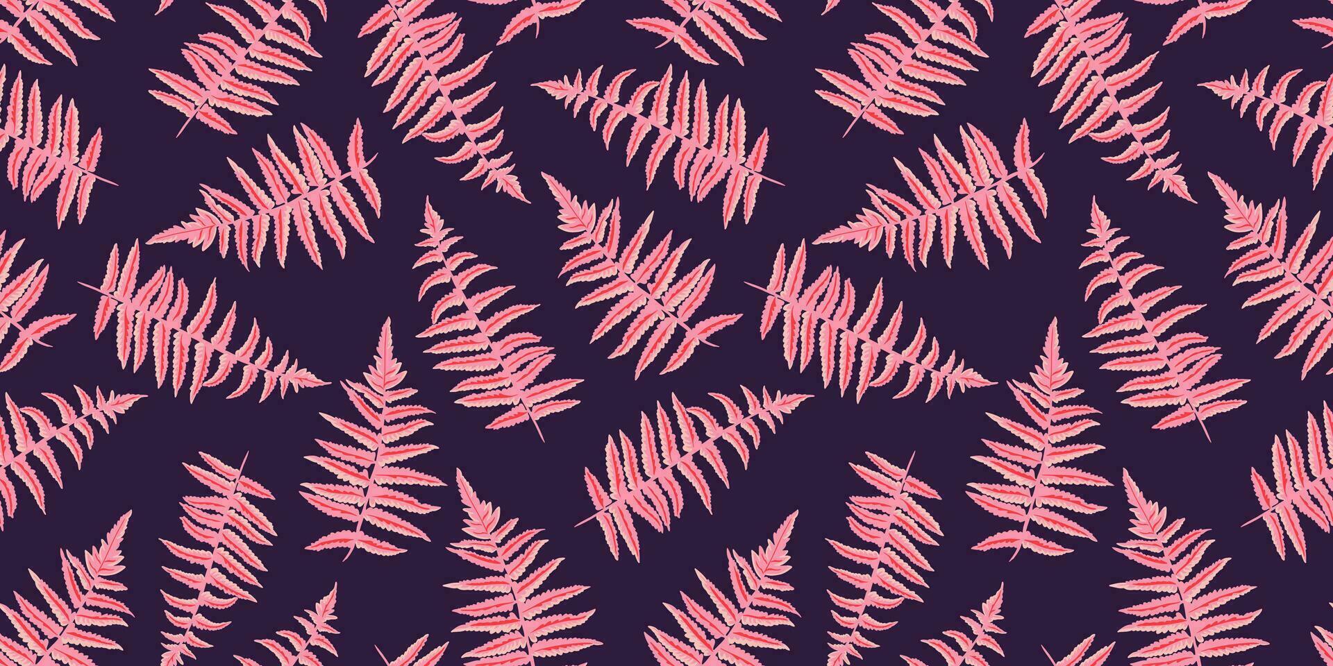 Seamless simple pink shape leaves fern pattern. Vector hand drawn abstract, artistic, silhouette leaf stems print. Template for design, fabric, interior decor, textile, fabric, wallpaper
