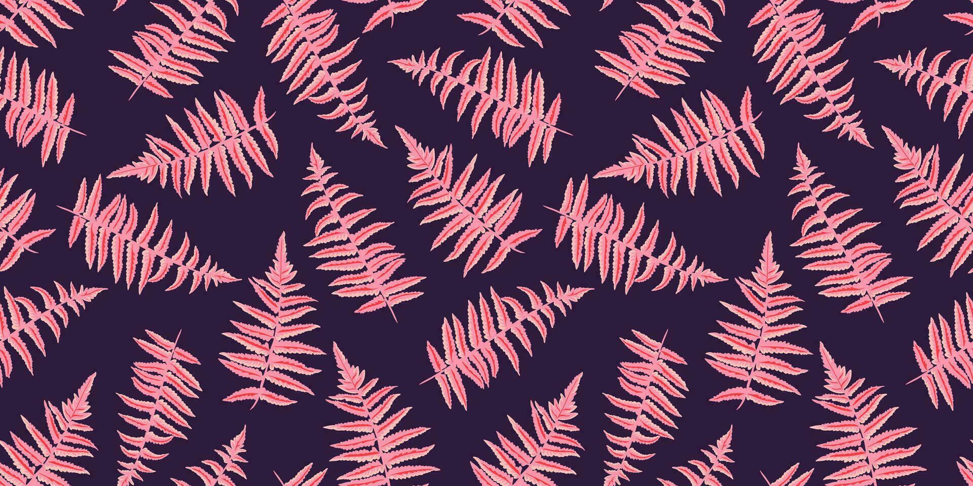 Seamless simple pink shape leaves fern pattern. Vector hand drawn abstract, artistic, silhouette leaf stems print. Template for design, fabric, interior decor, textile, fabric, wallpaper