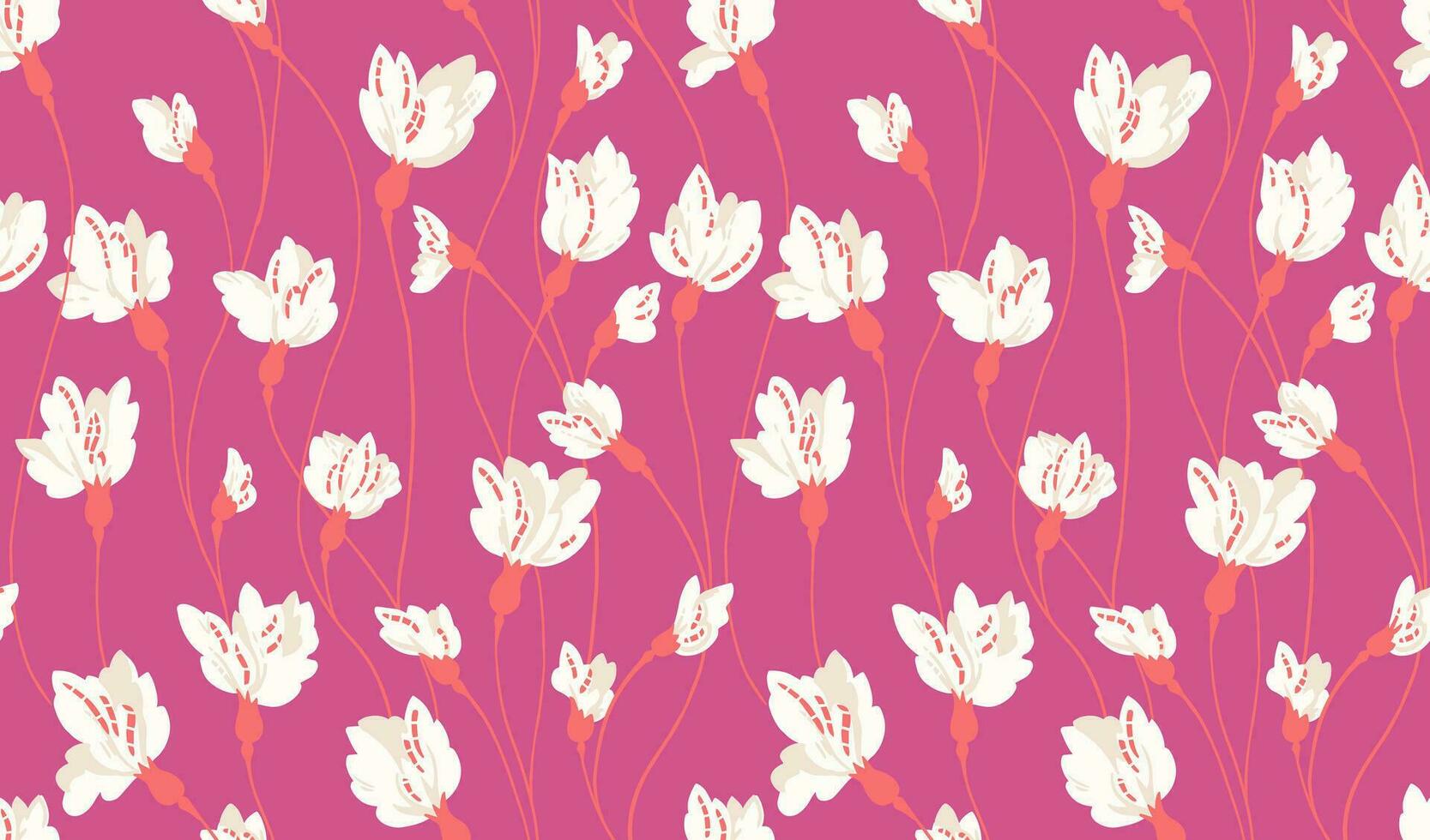 Seamless simple creative flowers buds with branches pattern. Vector hand drawn. Colorful abstract ditsy floral background. Design for fashion, textile, fabric, wallpaper, surface design