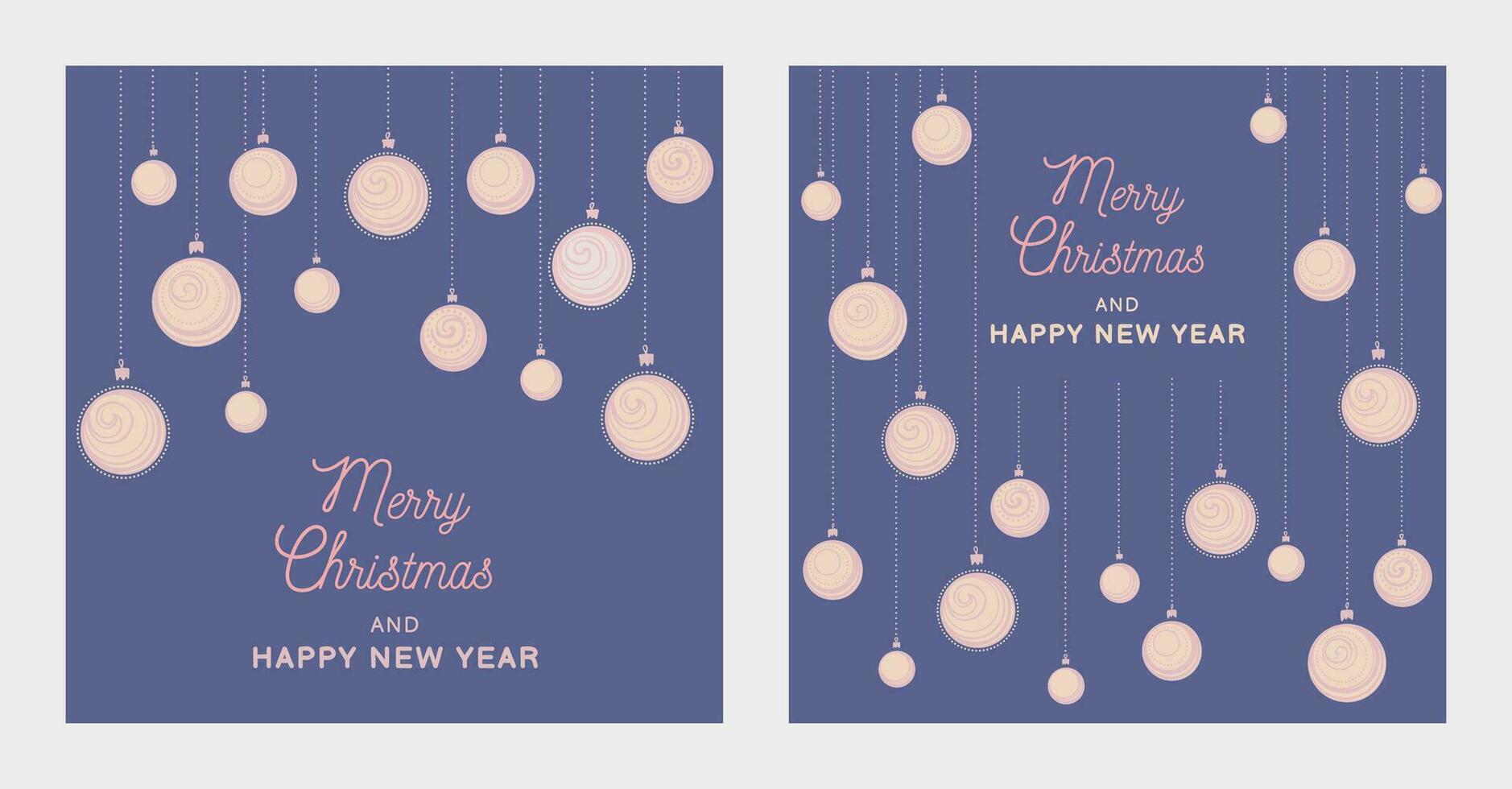 Set of holidays, winter, Xmas, New Year universal cards with vector hand drawn Christmas balls. Frame with copy space. Template of printing, corporate invitation, greeting cards