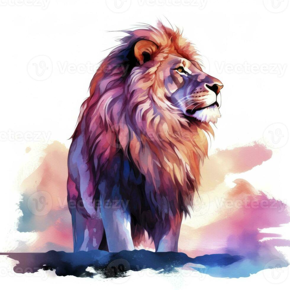 AI generated Watercolor Lion on a white background. For T-shirt Design. AI Generated photo