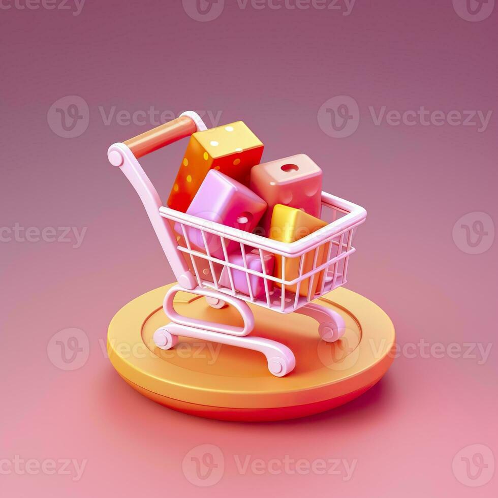 AI generated Light Orange and Pink Shopping Cart with Gift Box Icon. AI Generative photo