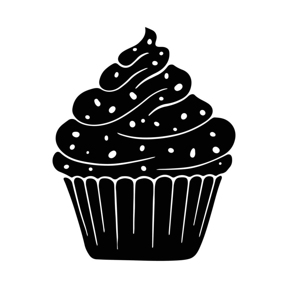 Cupcake Silhouette Design. Cupcake Cartoon Illustration In Black Color vector