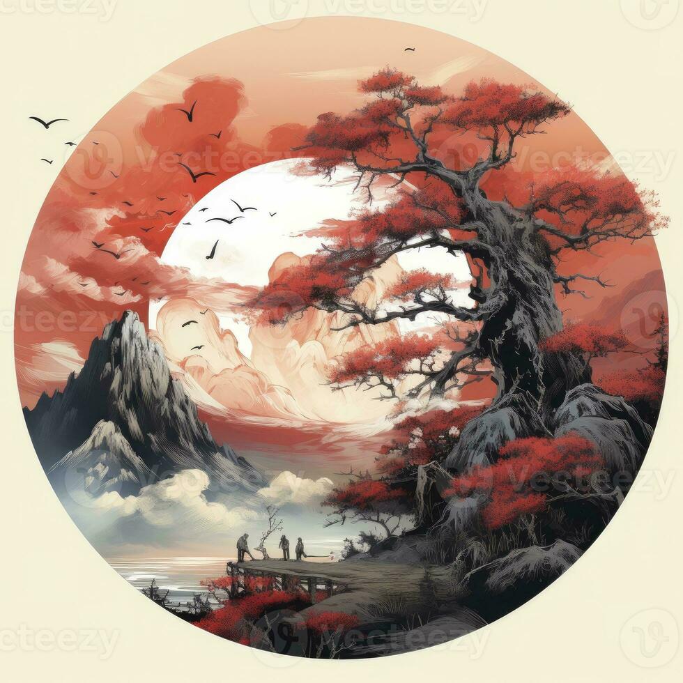AI generated Chinese ink painting. T-shirt Design. AI Generated photo