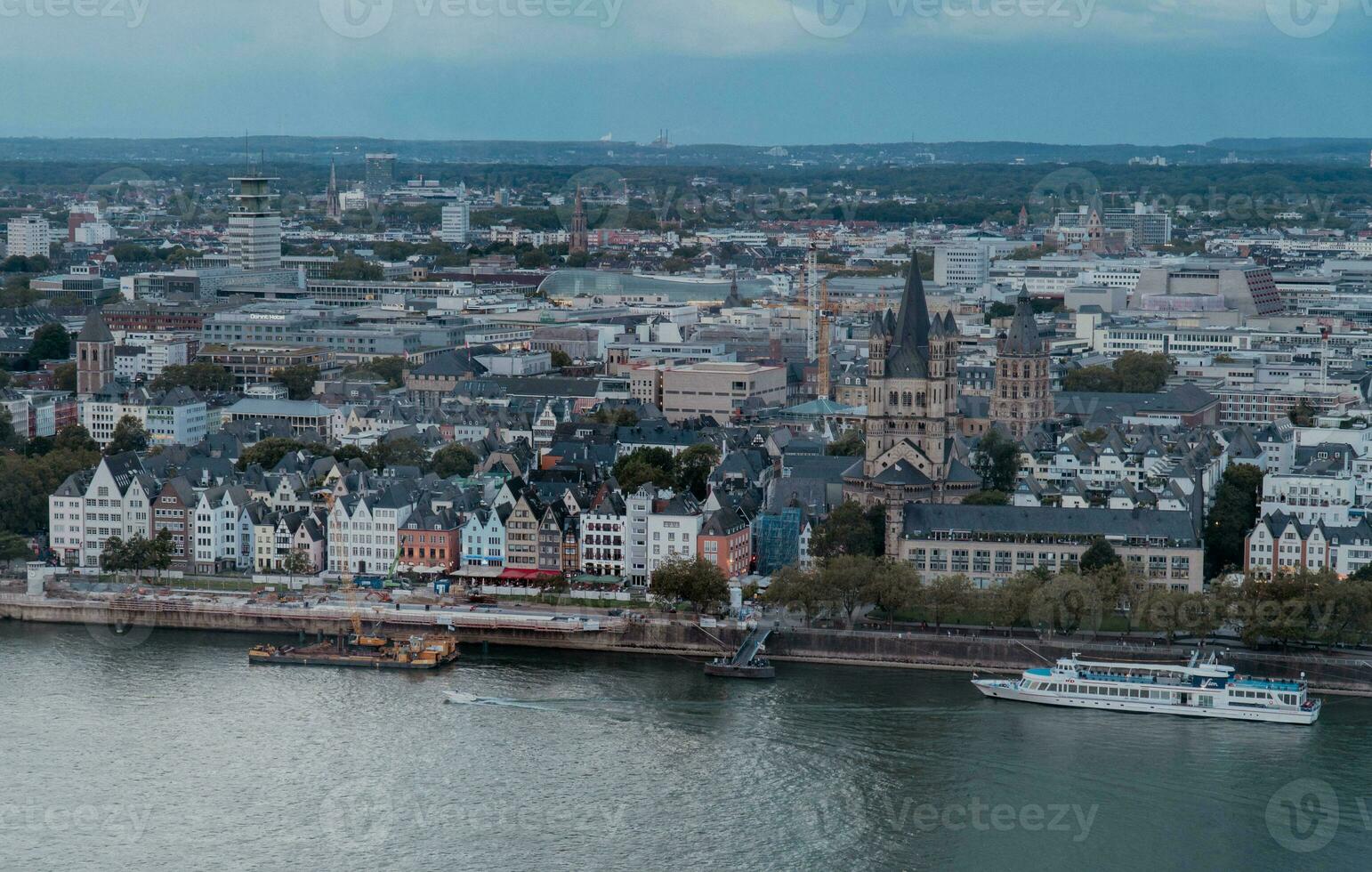 evening aerial view of Cologne old town and Rhine left bank photo