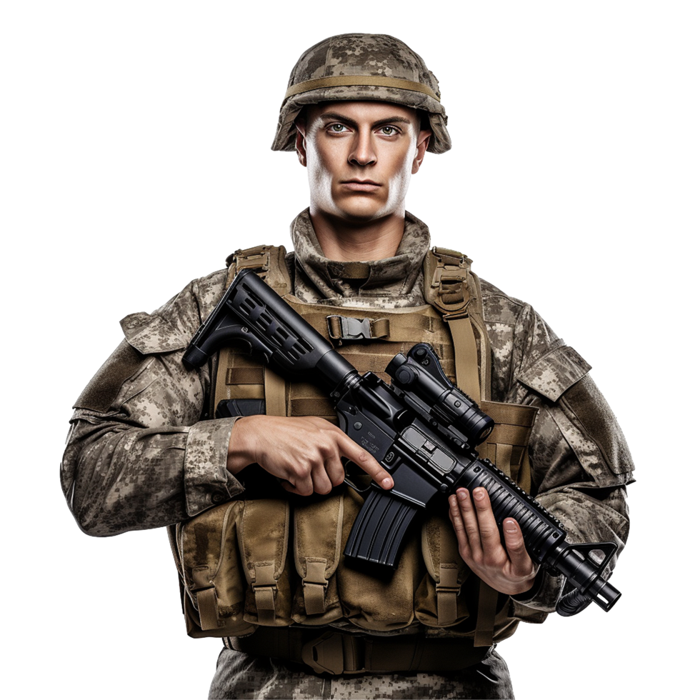 AI generated Soldier holding png isolated on transparent background