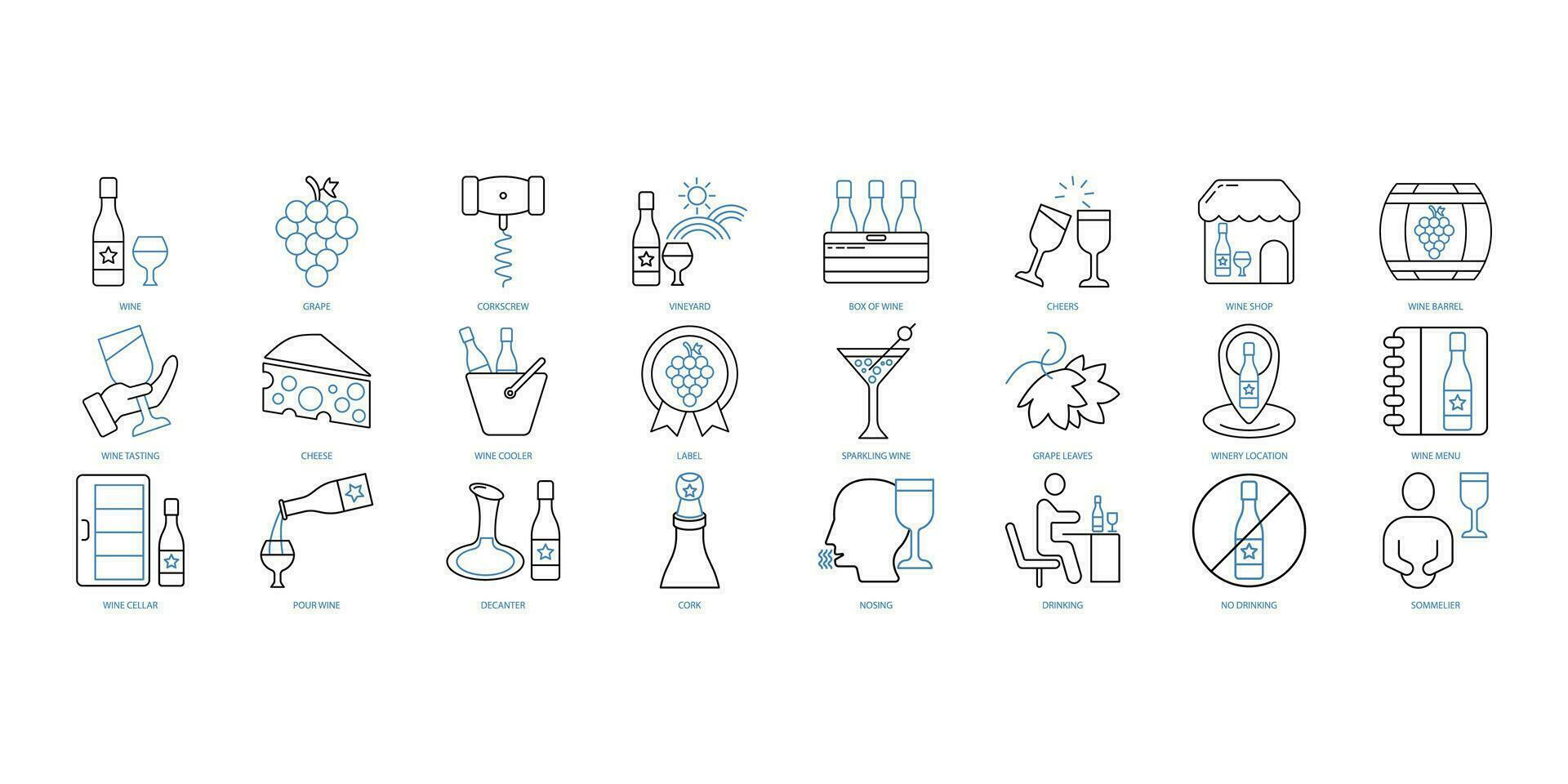Wine icons set. Set of editable stroke icons.Vector set of Wine vector