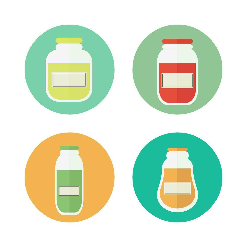 Jars of jam and juice isolated round icons vector