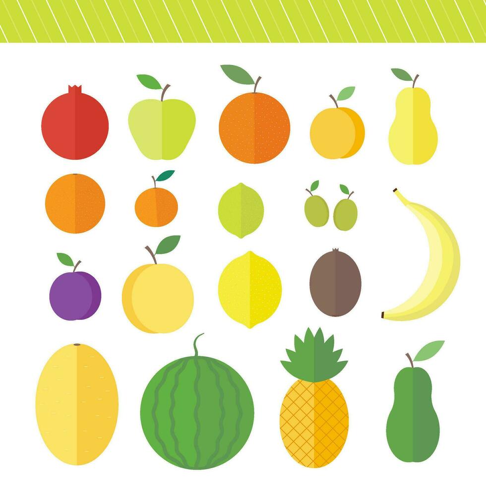 A set of colored illustrations of fruits in a flat design vector