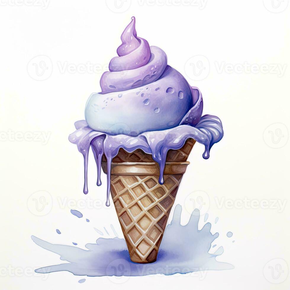 AI generated Watercolor ice cream in a waffle cone. AI Generated photo