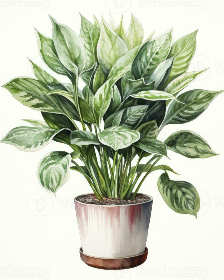 AI generated Watercolor potted houseplant isolated on white background. AI Generated photo