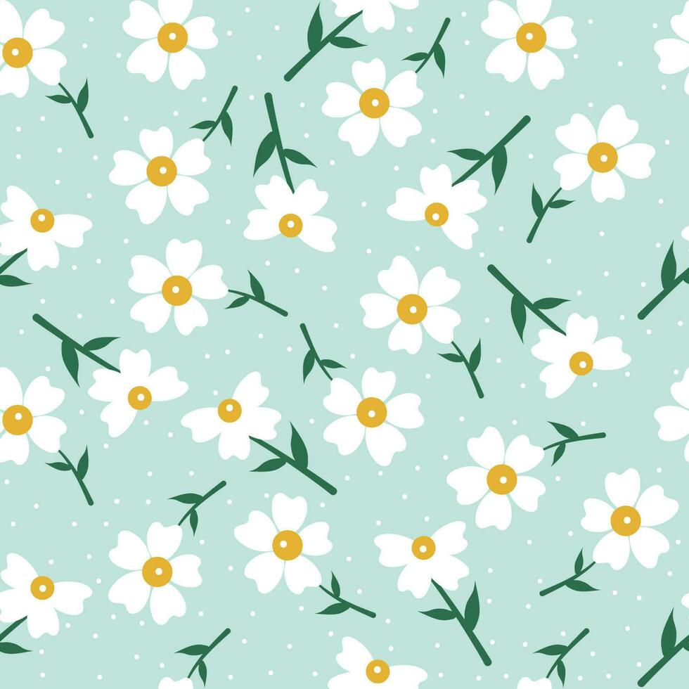 Vector illustration of a vintage seamless floral pattern with cute flower and leaf. Illustration  isolated on selected one coloured background.