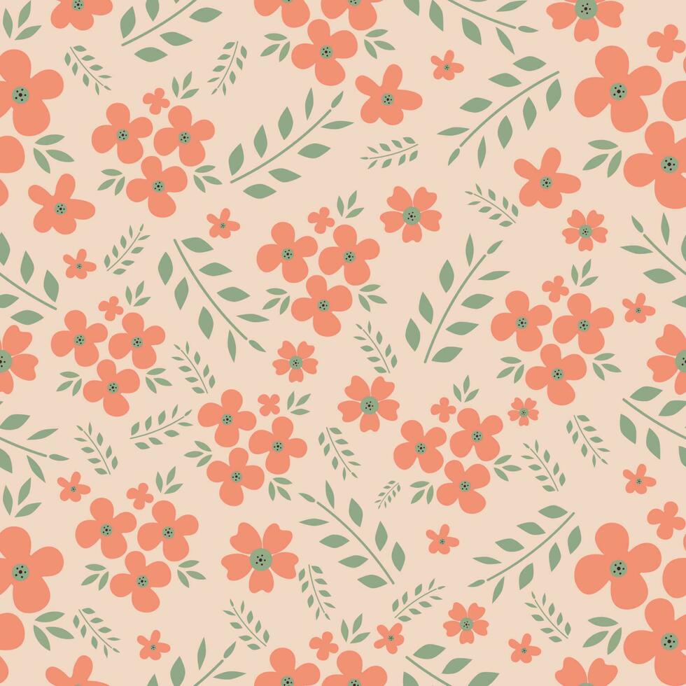 Vector illustration of a vintage seamless floral pattern with cute flower and leaf. Illustration  isolated on selected one coloured background.