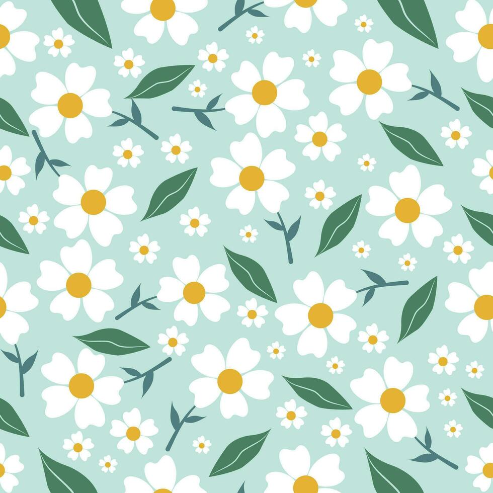 Vector illustration of a vintage seamless floral pattern with cute flowers and leaves. Illustration  isolated on selected one coloured background.