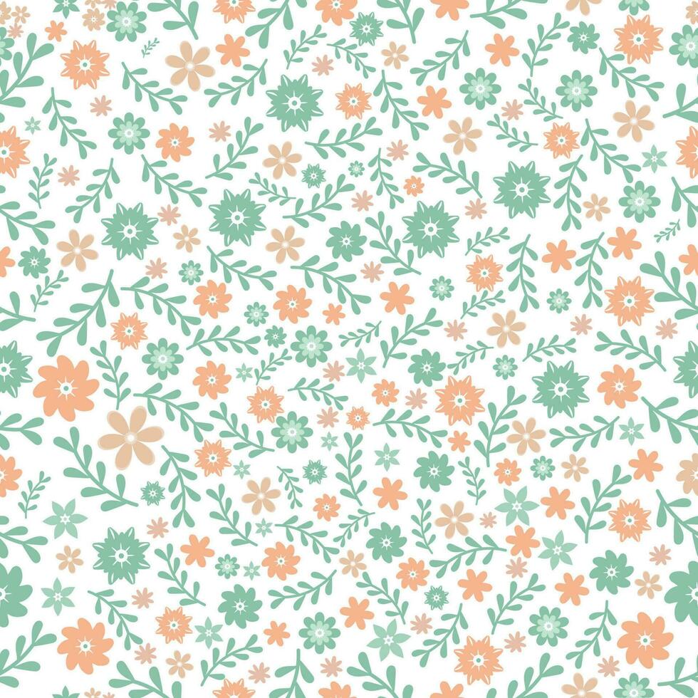 Vector illustration of a vintage seamless floral pattern with cute flower and leaf. Illustration  isolated on selected one coloured background.