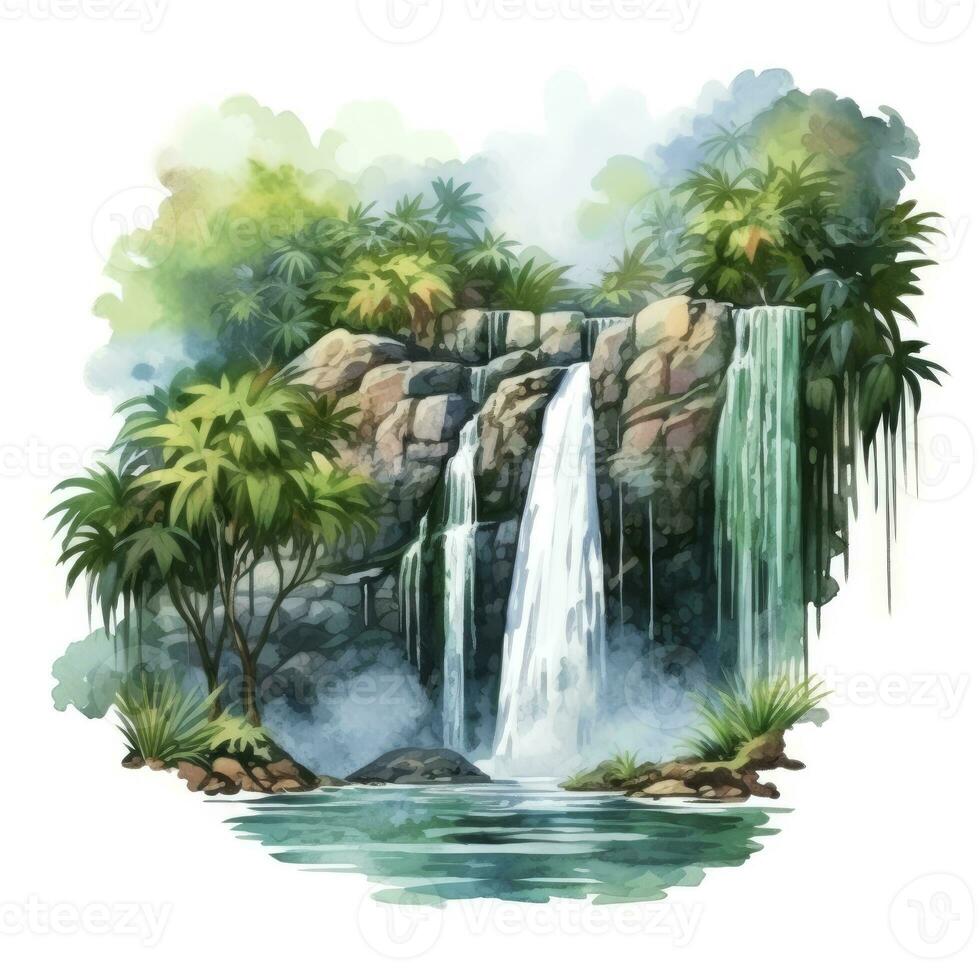 AI generated Green tropical waterfall in the forest. AI Generated photo