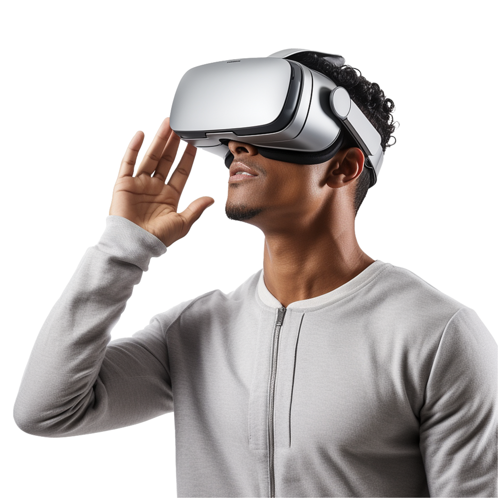 AI generated Man using vr headset png isolated on transparent background