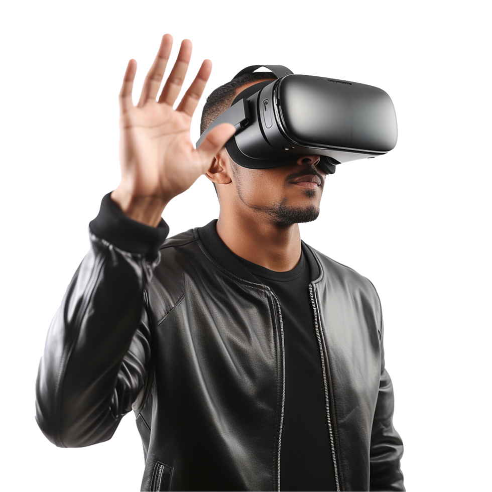 AI generated Man using vr headset png isolated on transparent background