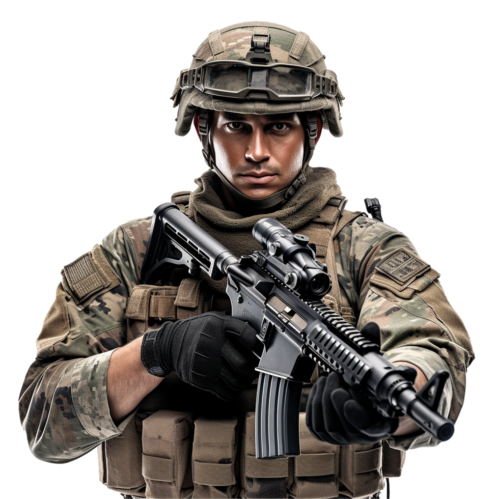 AI generated Soldier holding png isolated on transparent background