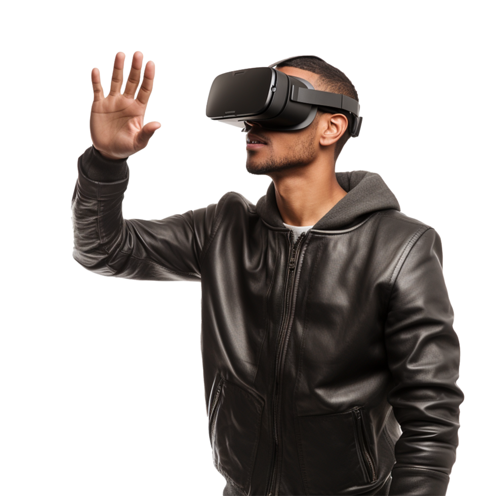 AI generated Man using vr headset png isolated on transparent background
