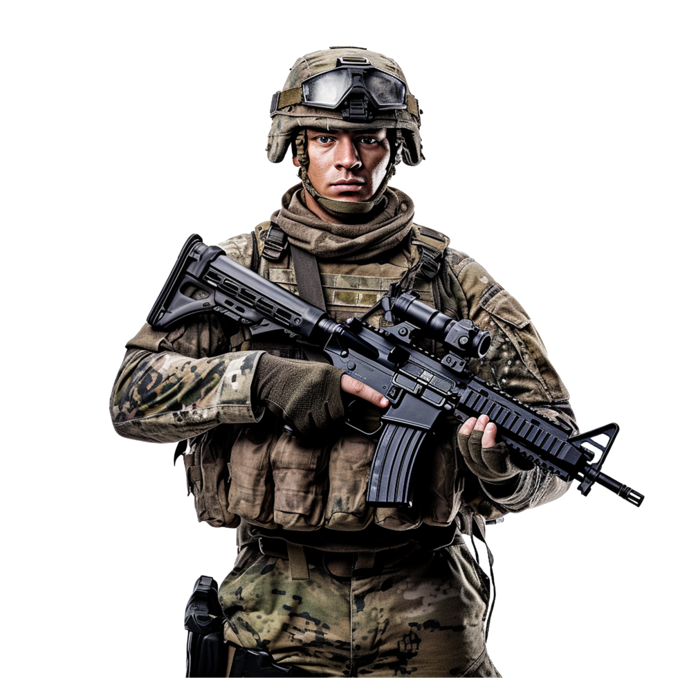 AI generated Soldier holding png isolated on transparent background