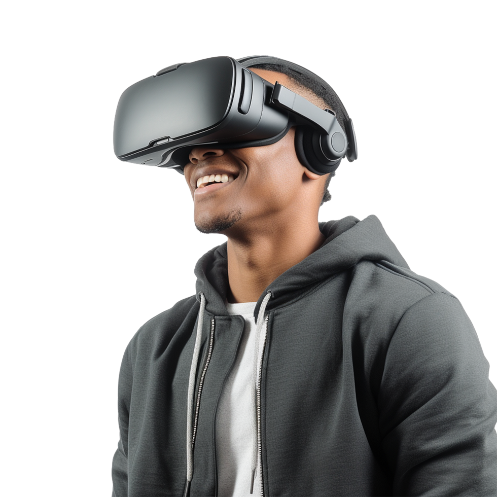 AI generated Man using vr headset png isolated on transparent background