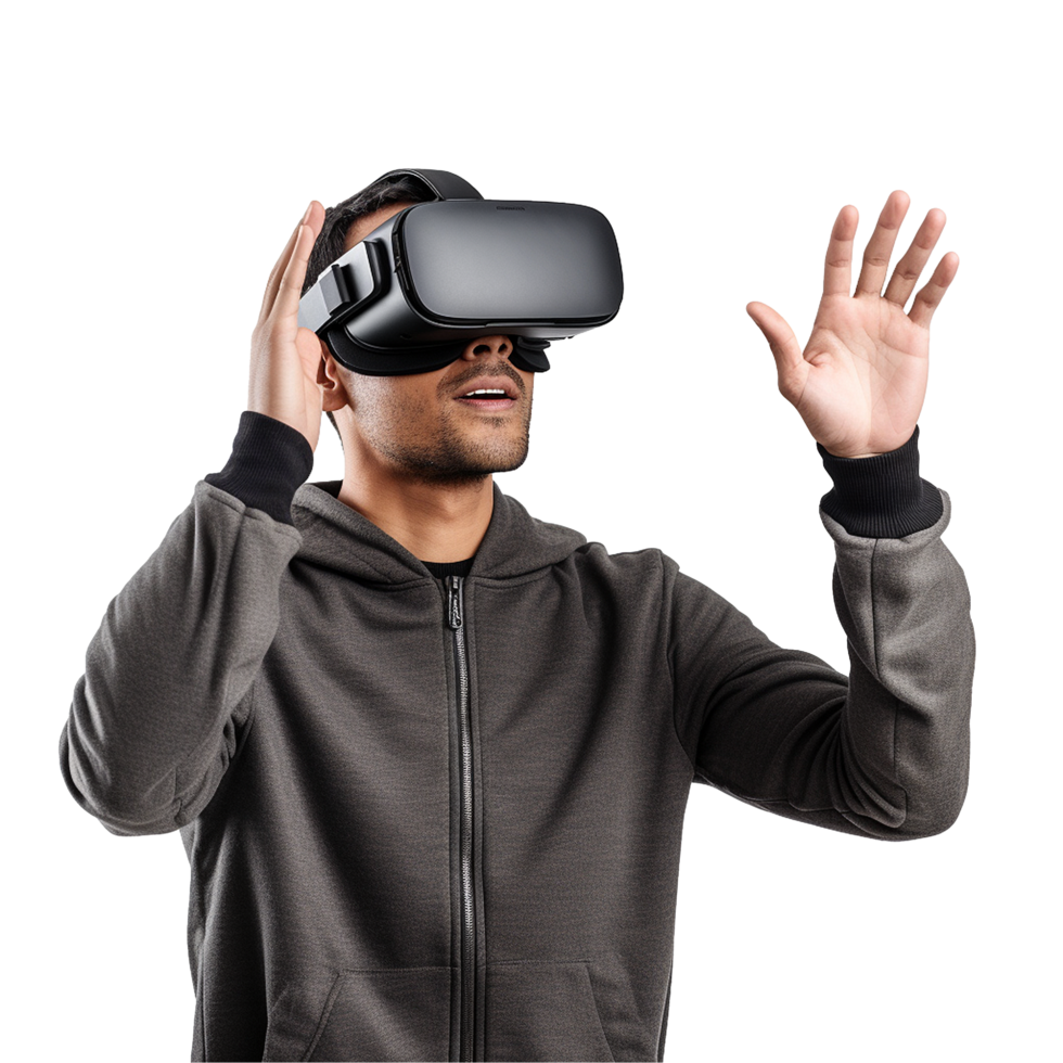 AI generated Man using vr headset png isolated on transparent background