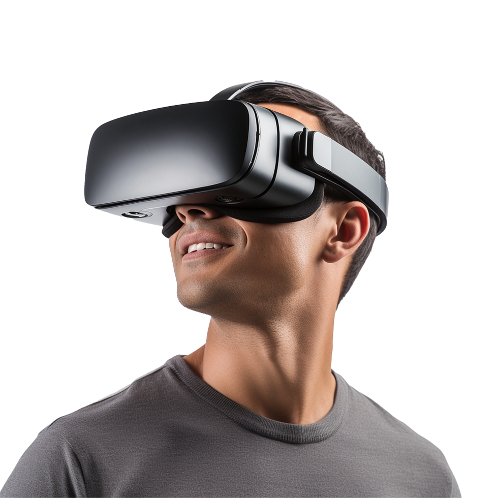 AI generated Man using vr headset png isolated on transparent background