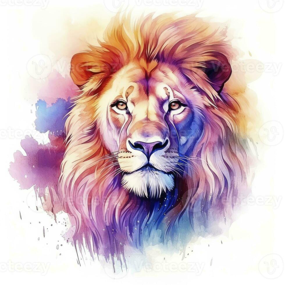 AI generated Watercolor Lion on a white background. For T-shirt Design. AI Generated photo