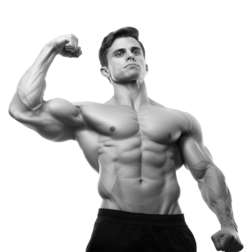 AI generated Male athlete flexing muscle isolated on transparent background png