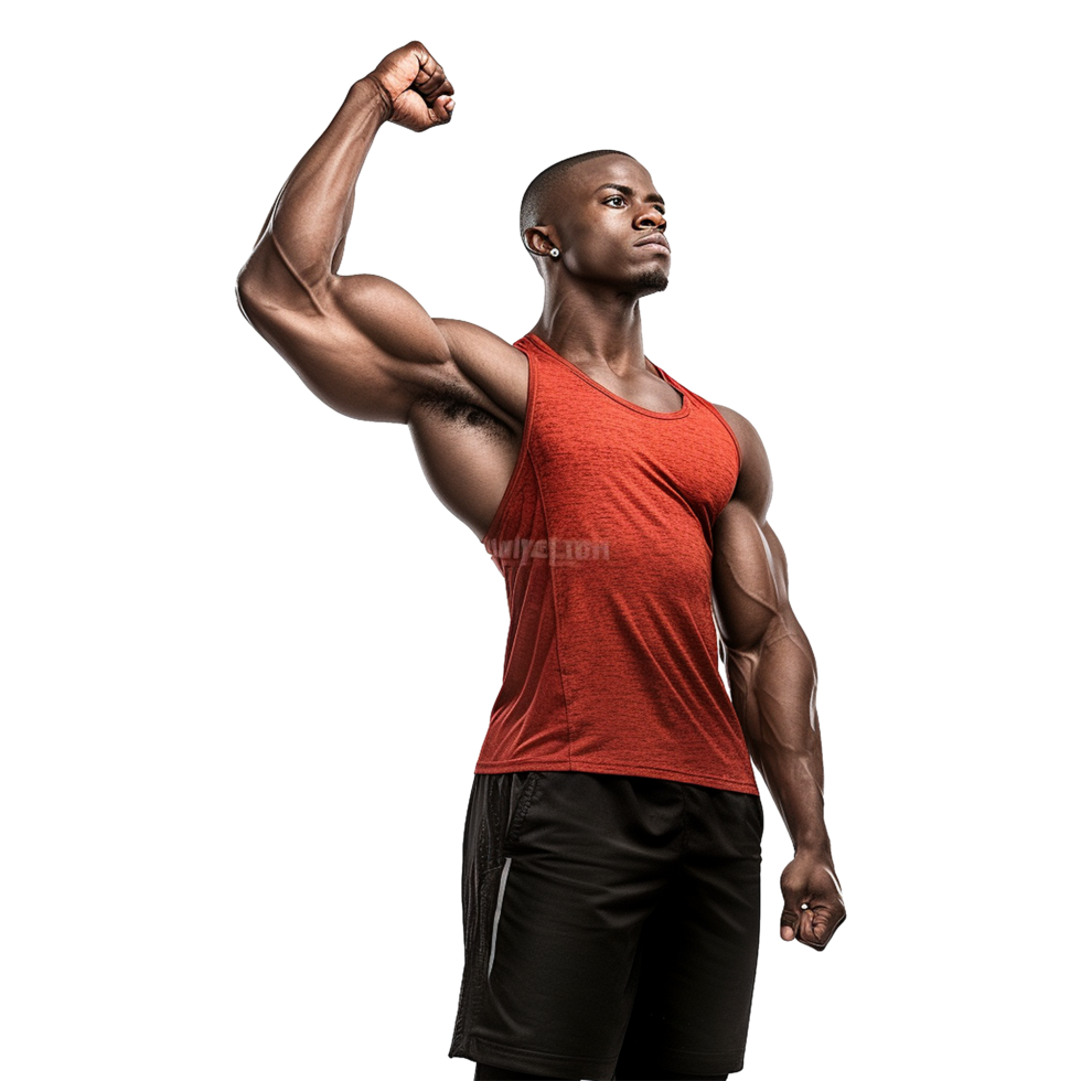 AI generated Male athlete flexing muscle isolated on transparent background png