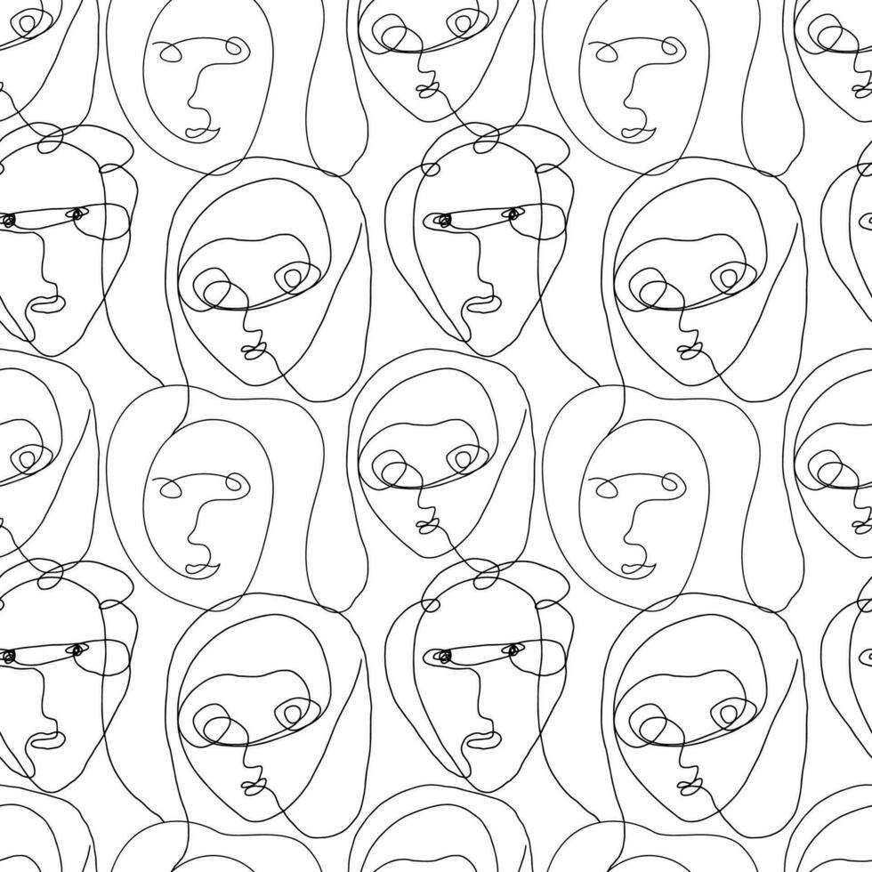 continuous line face abstract art seamless pattern background for wallpaper, decoration and illustration vector