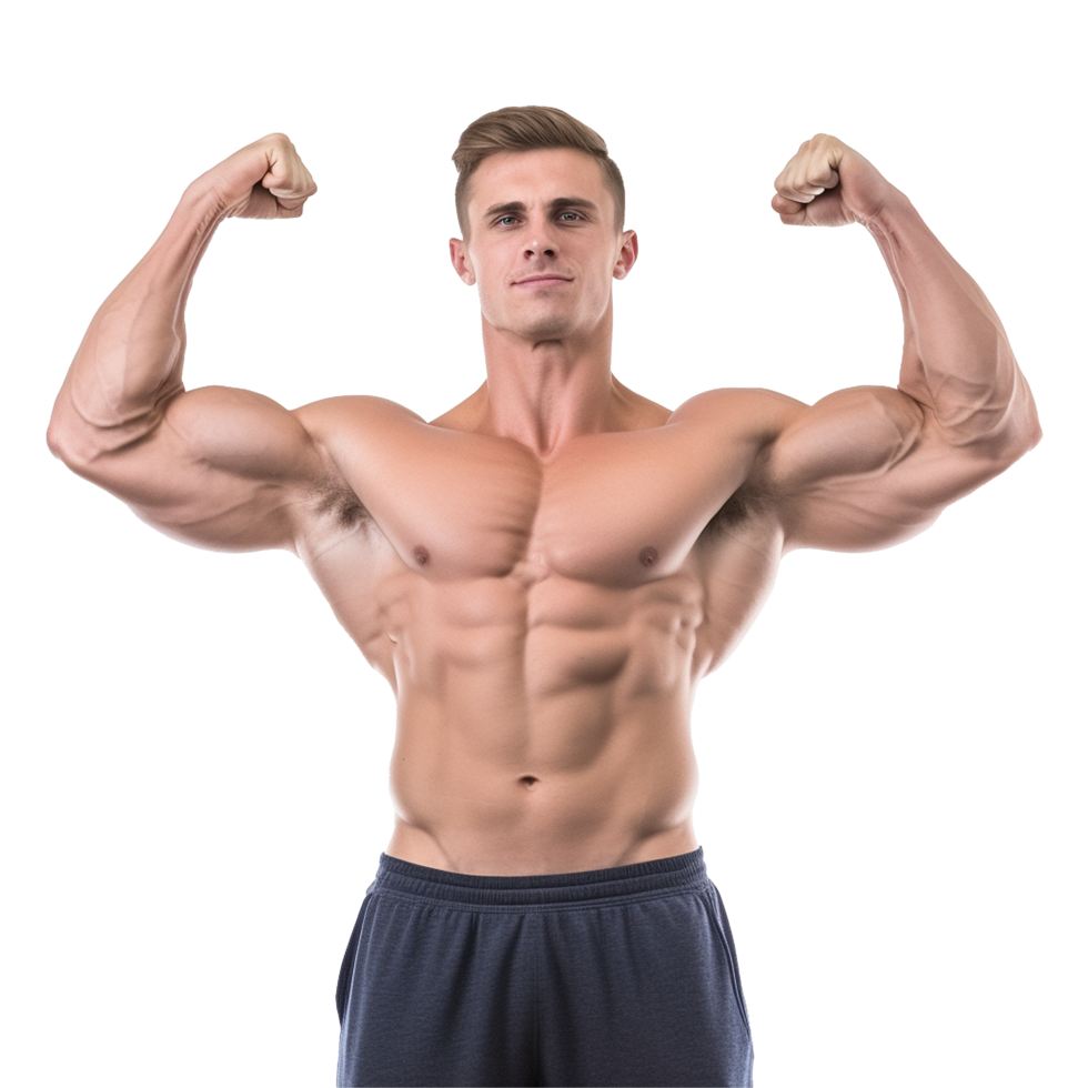 AI generated Male athlete flexing muscle isolated on transparent background png