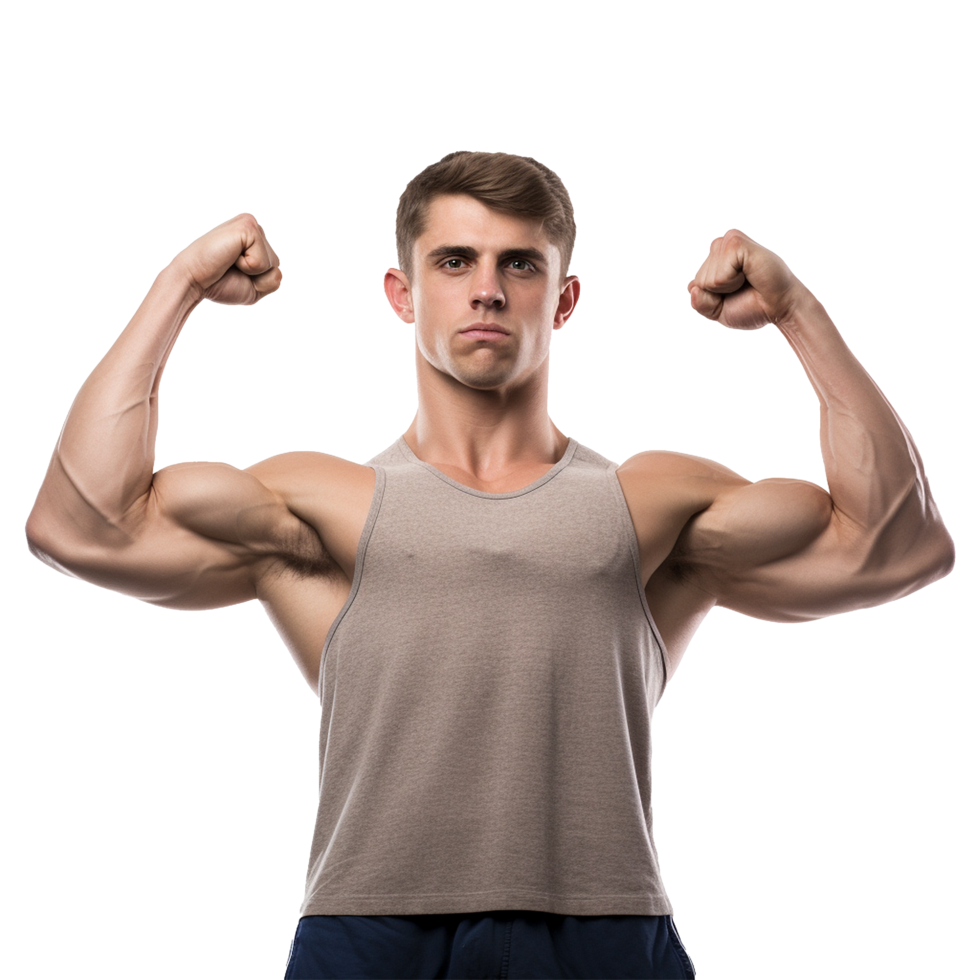 AI generated Male athlete flexing muscle isolated on transparent background png