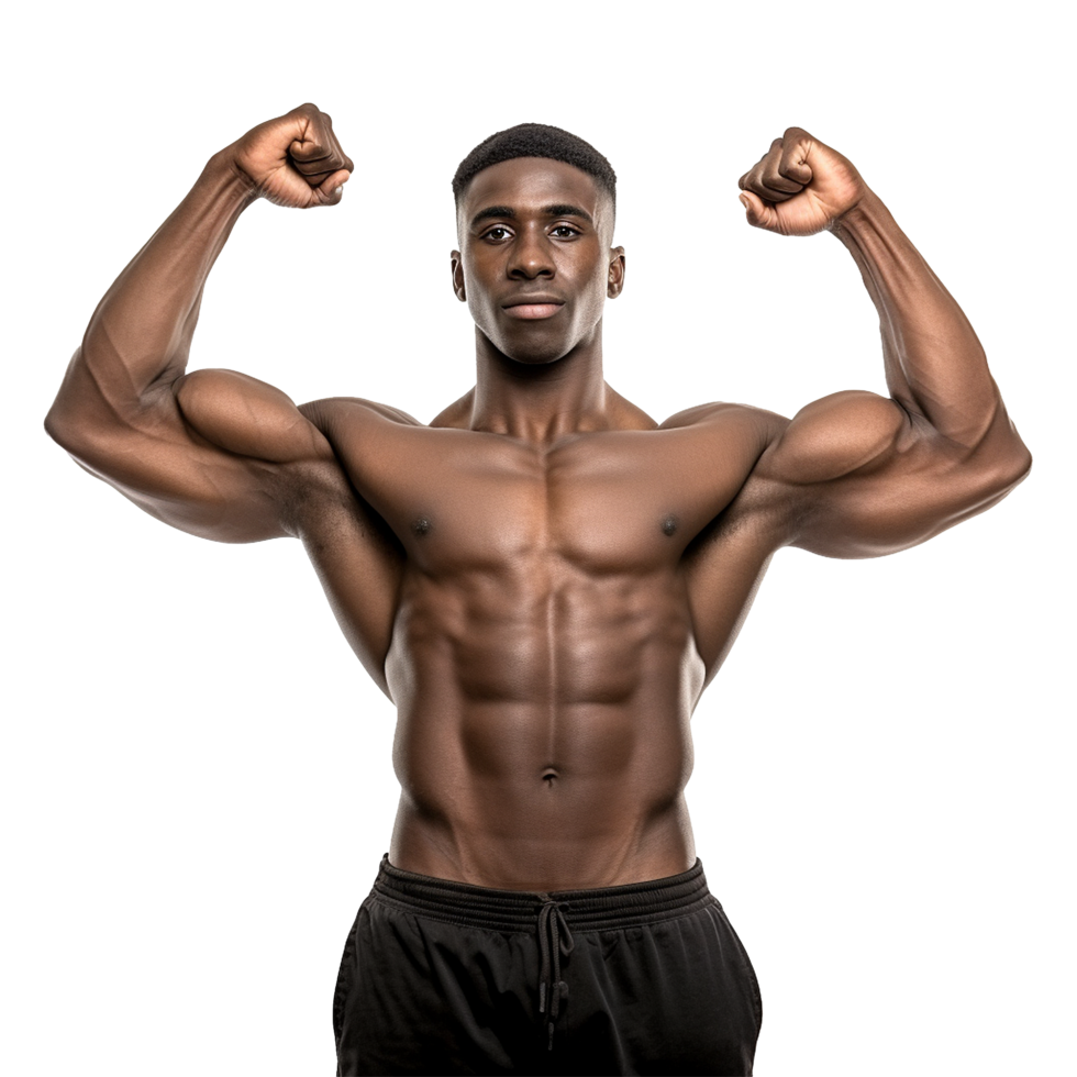 AI generated Male athlete flexing muscle isolated on transparent background png