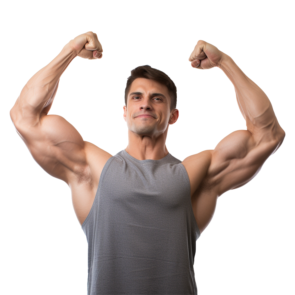 AI generated Male athlete flexing muscle isolated on transparent background png