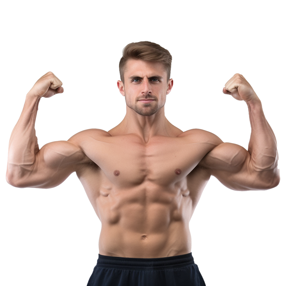 AI generated Male athlete flexing muscle isolated on transparent background png