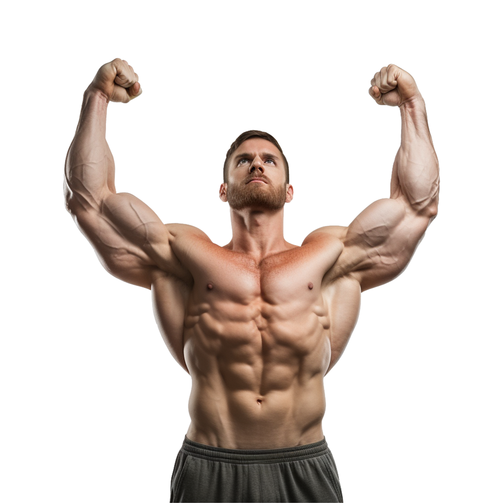 AI generated Male athlete flexing muscle isolated on transparent background png