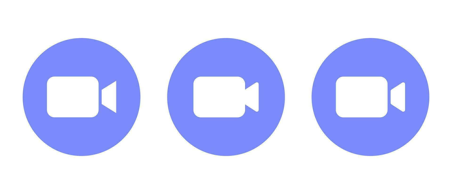 Video call icon set in flat style. Social media camera button vector